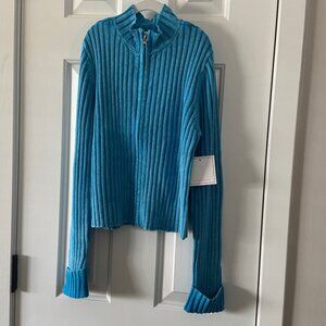 Design History Girls Island Blue Full Zip Mock Neck Crop Sweater Extra Large New